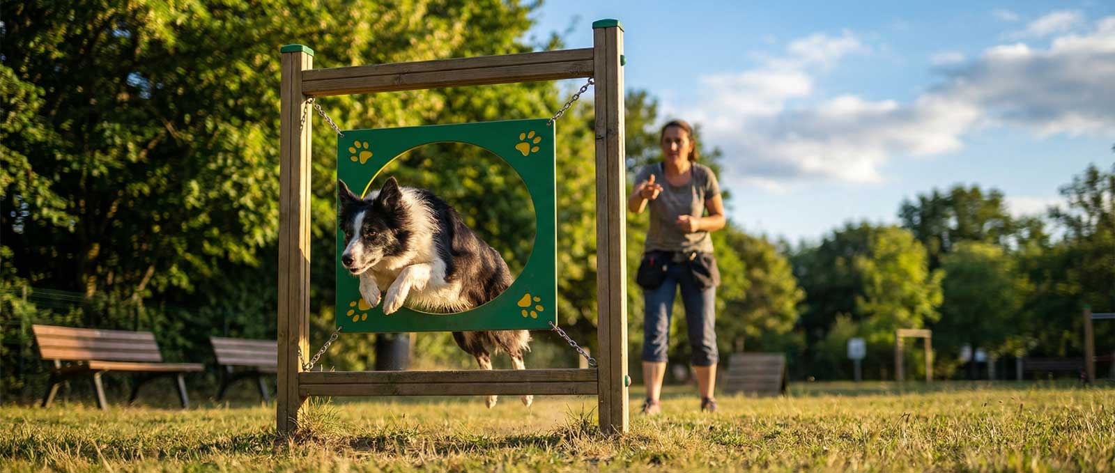 Programme d'entraînement d'agility de 20 min en parc pour chien.