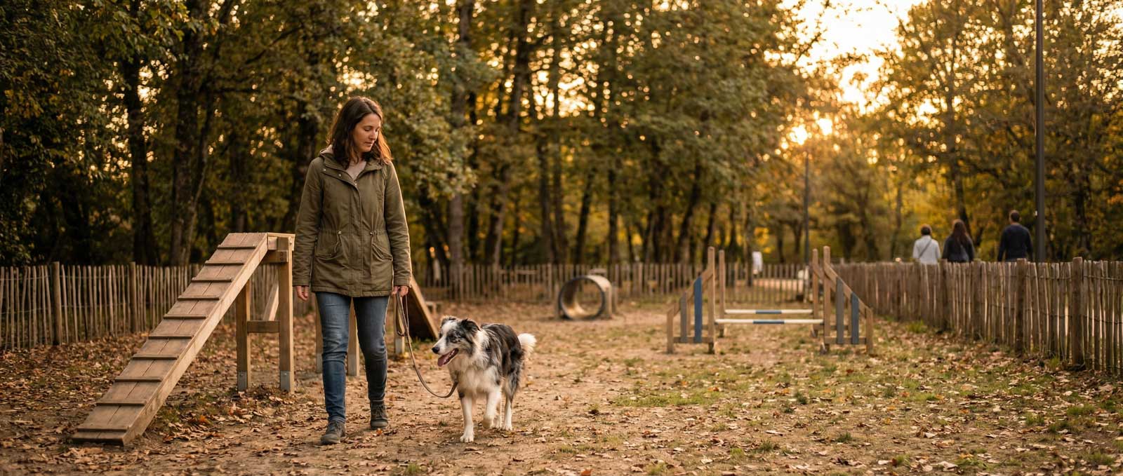 Calmer l'excitation après une séance d'agility en parc pour chien.