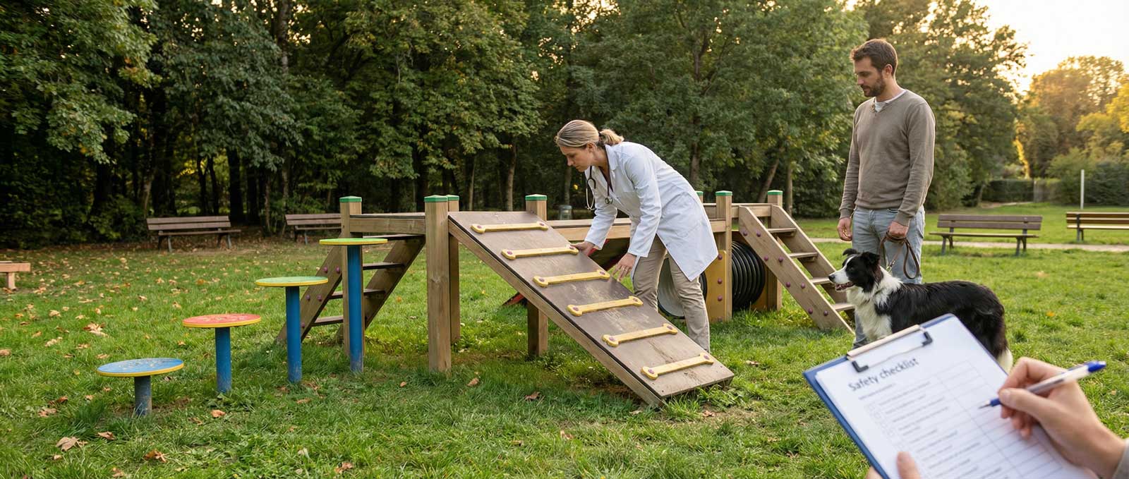 L'avis d'un vétérinaire sur les structures d'agility du parc canin.