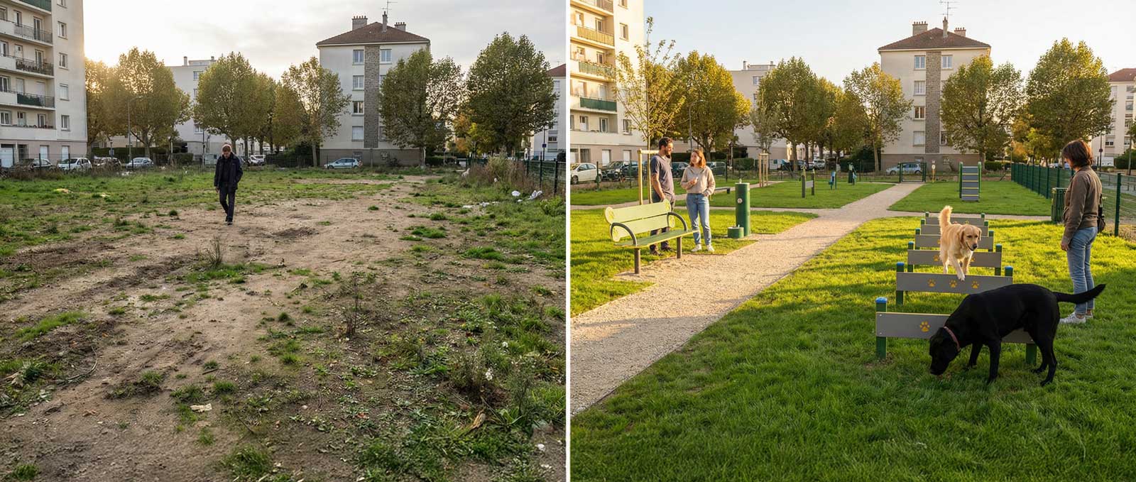 Succès d'aménagement : Du terrain vague au parc chien collectivité.